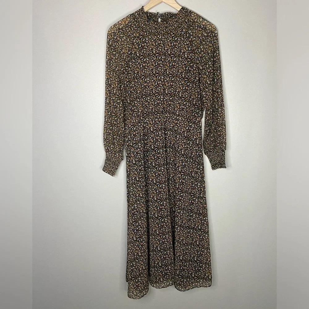 Madewell Resourced Georgette Smocked‎ Neck Midi Dress in Folktale Paisley medium